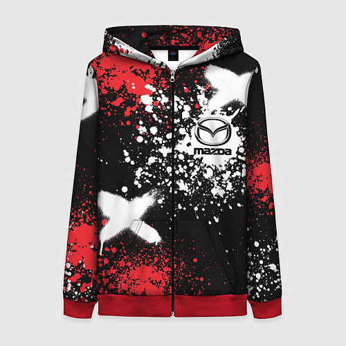 Женская толстовка на молнии Мазда на фоне граффити и брызг красок / 3D-Красный – фото 1