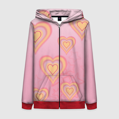 Женская толстовка на молнии Сердца градиент / 3D-Красный – фото 1