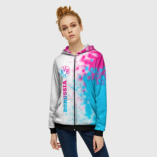 Женская толстовка на молнии Borussia neon gradient style по-вертикали / 3D-Черный – фото 3