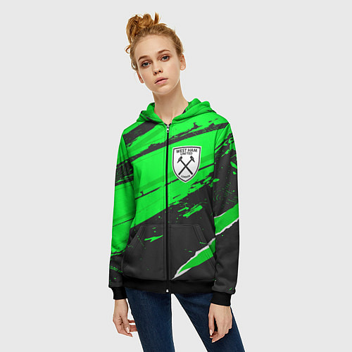 Женская толстовка на молнии West Ham sport green / 3D-Черный – фото 3