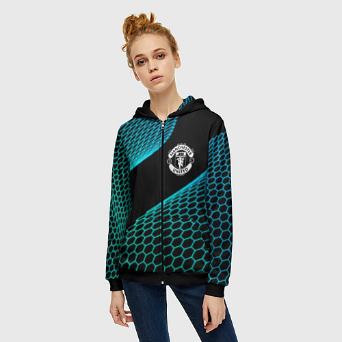 Женская толстовка на молнии Manchester United football net / 3D-Черный – фото 3