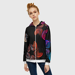 Толстовка на молнии женская Чёрные звёзды и завихрения, цвет: 3D-белый — фото 2