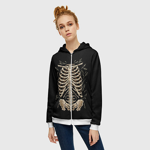 Женская толстовка на молнии Скелет на груди / 3D-Белый – фото 3