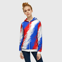 Толстовка на молнии женская Триколор штрихи красок, цвет: 3D-белый — фото 2