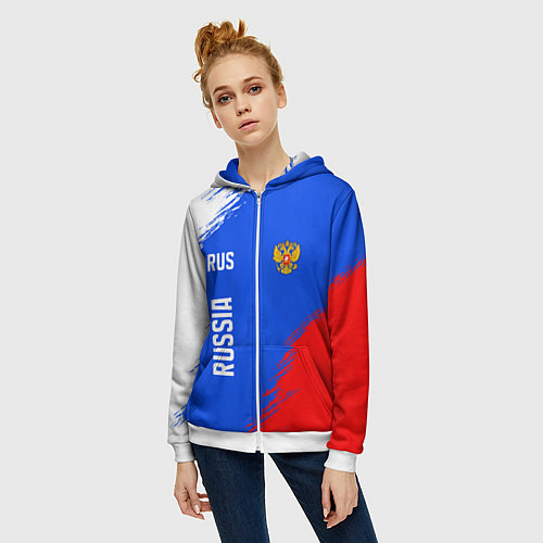 Женская толстовка на молнии Триколор и герб России / 3D-Белый – фото 3