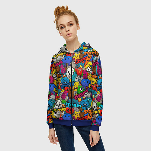 Женская толстовка на молнии Dream love party / 3D-Синий – фото 3