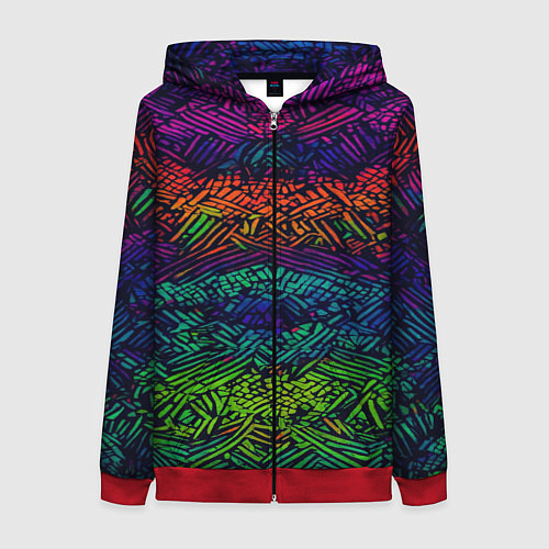 Женская толстовка на молнии Мистический неоновый паттерн / 3D-Красный – фото 1
