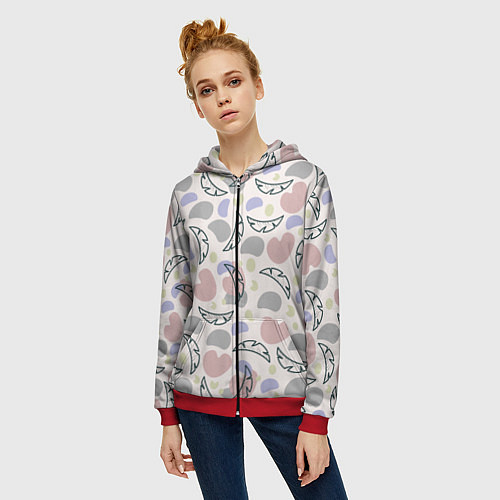 Женская толстовка на молнии Пятна и листья / 3D-Красный – фото 3