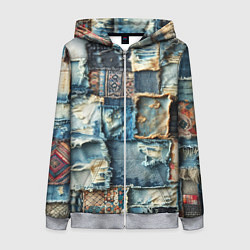 Толстовка на молнии женская Деним пэчворк-ржавчина, цвет: 3D-меланж