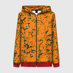 Толстовка на молнии женская Оранжевый с брызгами зеленой краски, цвет: 3D-красный