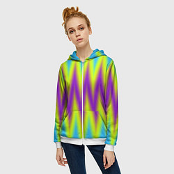 Толстовка на молнии женская Неоновые зигзаги, цвет: 3D-белый — фото 2