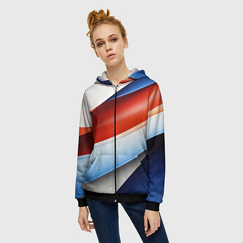 Женская толстовка на молнии Абстрактный минимализм плавные волнистые линии / 3D-Черный – фото 3