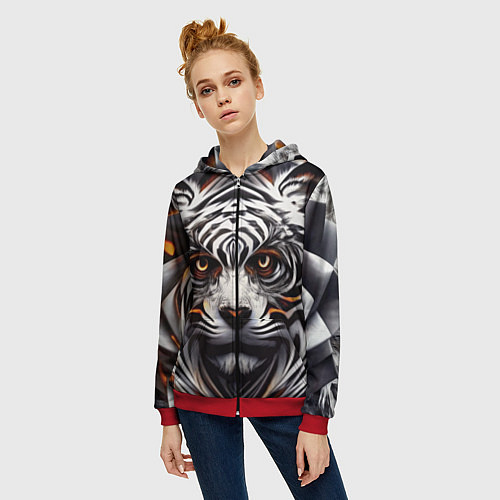 Женская толстовка на молнии Абстракция: тигр / 3D-Красный – фото 3