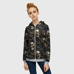 Толстовка на молнии женская Прикованные золотой цепью черепа, цвет: 3D-меланж — фото 2