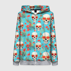 Толстовка на молнии женская Черепа и отпуск, цвет: 3D-меланж