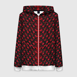 Женская толстовка на молнии Красные киберпанк ячейки на белом фоне