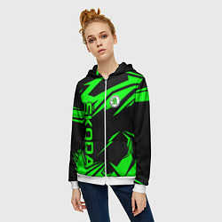 Толстовка на молнии женская Skoda - green uniform, цвет: 3D-белый — фото 2
