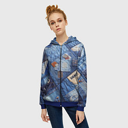 Толстовка на молнии женская Vanguard jeans patchwork - ai art, цвет: 3D-синий — фото 2