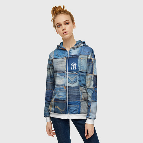 Женская толстовка на молнии Patchwork - New York yankees baseball team / 3D-Белый – фото 3
