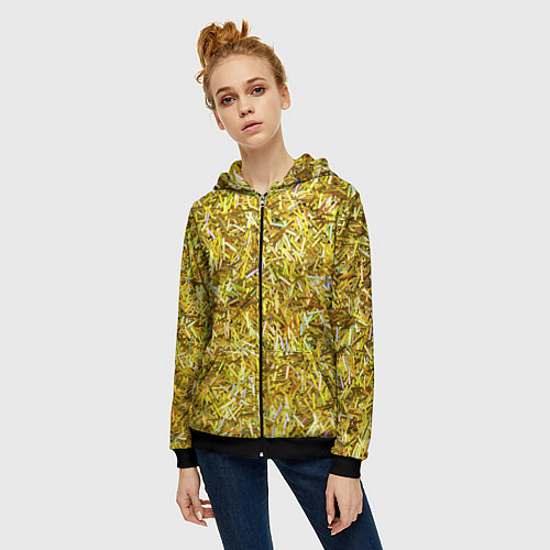 Женская толстовка на молнии Золотые ленточки / 3D-Черный – фото 3