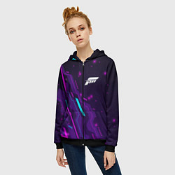 Толстовка на молнии женская Forza Horizon neon gaming, цвет: 3D-черный — фото 2
