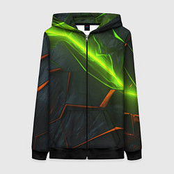 Толстовка на молнии женская Green neon abstract geometry, цвет: 3D-черный