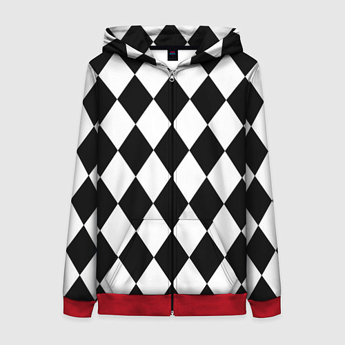 Женская толстовка на молнии Арлекин черно-белый / 3D-Красный – фото 1