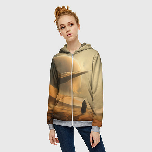 Женская толстовка на молнии Пустыня и космический корабль - Дюна / 3D-Меланж – фото 3