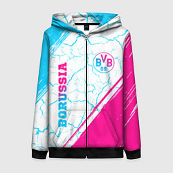 Толстовка на молнии женская Borussia neon gradient style вертикально, цвет: 3D-черный