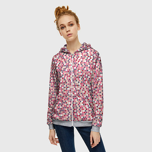 Женская толстовка на молнии Паттерн соты розовый / 3D-Меланж – фото 3