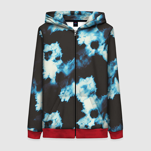 Женская толстовка на молнии Чёрно синий тай дай / 3D-Красный – фото 1