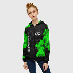 Толстовка на молнии женская Infiniti green sport hexagon, цвет: 3D-черный — фото 2