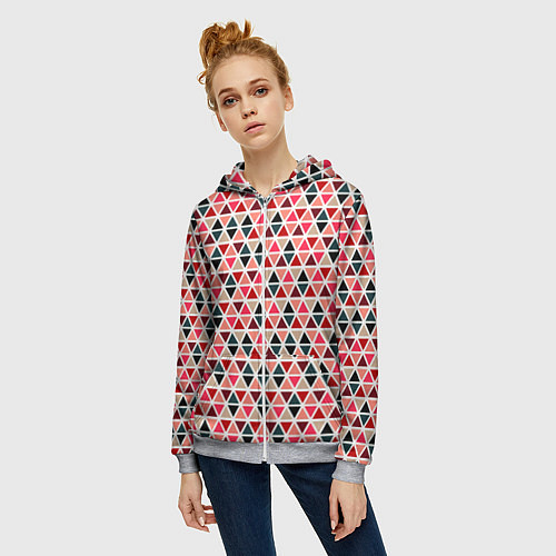 Женская толстовка на молнии Бирюзово-розовый геометричный треугольники / 3D-Меланж – фото 3