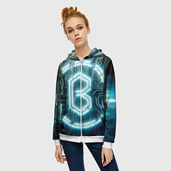 Толстовка на молнии женская Неоновая вывеска - свечение, цвет: 3D-белый — фото 2