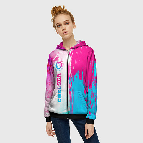 Женская толстовка на молнии Chelsea neon gradient style по-вертикали / 3D-Черный – фото 3