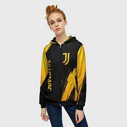 Толстовка на молнии женская Juventus - gold gradient вертикально, цвет: 3D-черный — фото 2