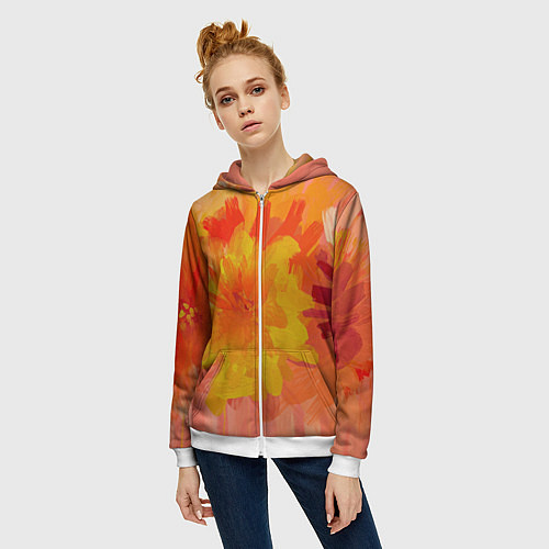 Женская толстовка на молнии Абстракция цветы мастихин / 3D-Белый – фото 3