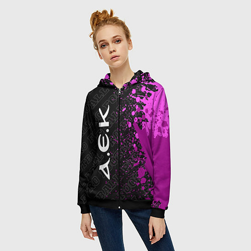 Женская толстовка на молнии AEK Athens pro football по-вертикали / 3D-Черный – фото 3