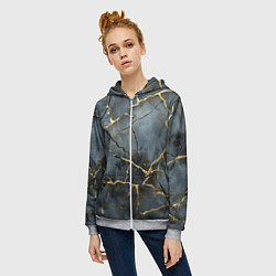 Толстовка на молнии женская Золотые линии на серо-голубом фоне, цвет: 3D-меланж — фото 2
