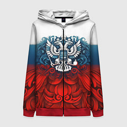 Толстовка на молнии женская Триколор и герб Росссия, цвет: 3D-красный