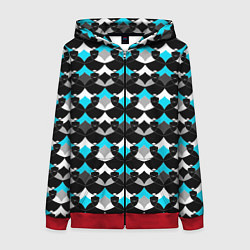 Толстовка на молнии женская Синий с черным и белым геометрический узор, цвет: 3D-красный
