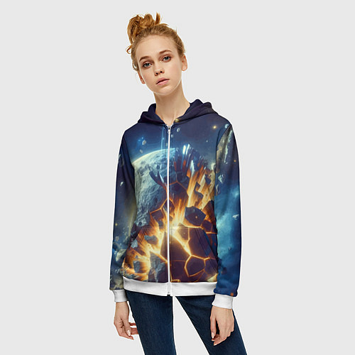 Женская толстовка на молнии Взрыв планеты - космос от нейросети / 3D-Белый – фото 3