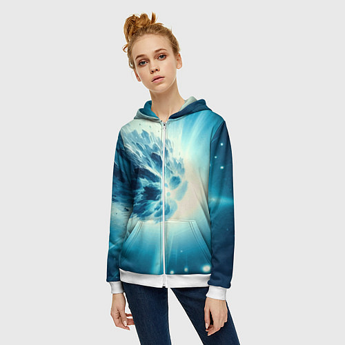Женская толстовка на молнии Неоновая комета - нейросеть / 3D-Белый – фото 3