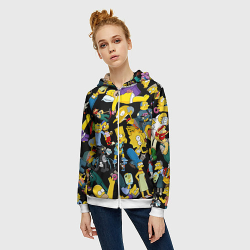 Женская толстовка на молнии Персонажи Симпсонов / 3D-Белый – фото 3