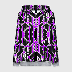 Толстовка на молнии женская Техно фиолетовые линии с белой обводкой на чёрном, цвет: 3D-меланж