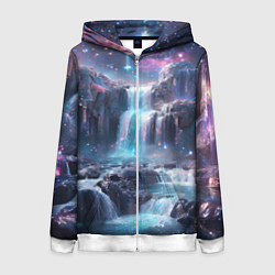 Толстовка на молнии женская Волшебный ночной водопад, цвет: 3D-белый