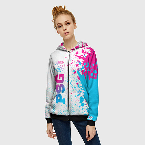 Женская толстовка на молнии PSG neon gradient style по-вертикали / 3D-Черный – фото 3