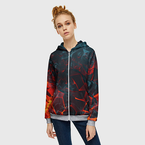 Женская толстовка на молнии Темная абстракция с разломом красных плит / 3D-Меланж – фото 3
