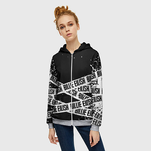 Женская толстовка на молнии Billie Eilish steel music eng / 3D-Меланж – фото 3