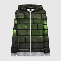 Толстовка на молнии женская Зеленые неоновые кирпичи, цвет: 3D-меланж